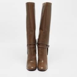 Tory Burch Olive Green Leather Faye Knee Length Boots Size 40