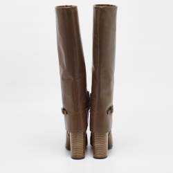 Tory Burch Olive Green Leather Faye Knee Length Boots Size 40