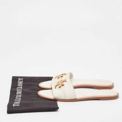 Pre Owned Tory Burch White Leather Everly Flat Slides Size 38.5