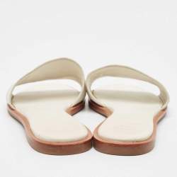 Pre Owned Tory Burch White Leather Everly Flat Slides Size 38.5