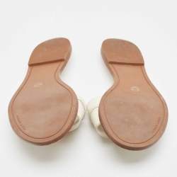 Pre Owned Tory Burch White Leather Everly Flat Slides Size 38.5