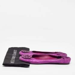 Tory Burch Pink Metallic Leather Reva Scrunch Ballet Flats Size 41
