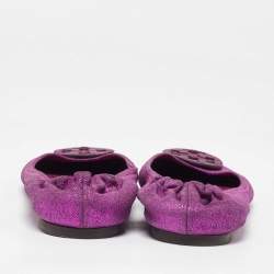 Tory Burch Pink Metallic Leather Reva Scrunch Ballet Flats Size 41
