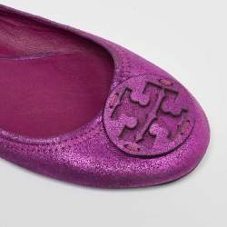 Tory Burch Pink Metallic Leather Reva Scrunch Ballet Flats Size 41