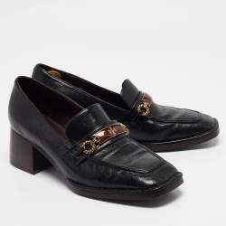 Pre Owned Tory Burch Black Leather Perrine Loafer Pumps Size 40.5