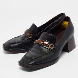 Pre Owned Tory Burch Black Leather Perrine Loafer Pumps Size 40.5