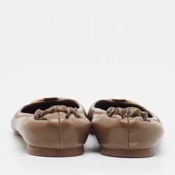 Pre Owned Tory Burch Brown Leather Reva Scrunch Ballet Flats Size 38.5