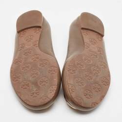 Pre Owned Tory Burch Brown Leather Reva Scrunch Ballet Flats Size 38.5