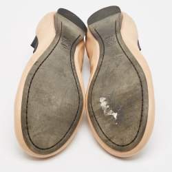 Pre Owned Tory Burch Beige/Black Leather Scrunch Ballet Flats Size 38