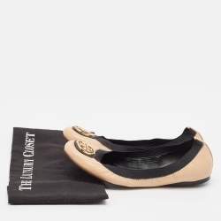 Pre Owned Tory Burch Beige/Black Leather Scrunch Ballet Flats Size 38
