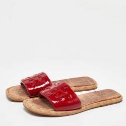 Pre Owned Tory Burch Red Patent Leather Logo Flat Sandals Size 39.5