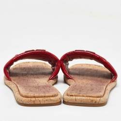 Pre Owned Tory Burch Red Patent Leather Logo Flat Sandals Size 39.5