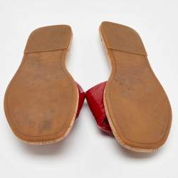 Pre Owned Tory Burch Red Patent Leather Logo Flat Sandals Size 39.5