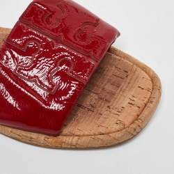 Pre Owned Tory Burch Red Patent Leather Logo Flat Sandals Size 39.5