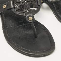 Pre Owned Tory Burch Black Leather Logo Miller Thong Flats Size 37