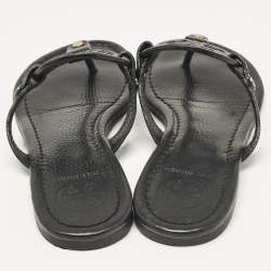 Pre Owned Tory Burch Black Leather Logo Miller Thong Flats Size 37