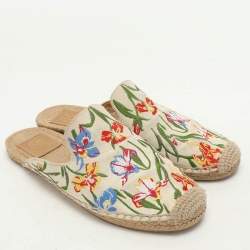 Tory Burch Multicolor Floral Embroidered Canvas Espadrille Mules Size 37.5