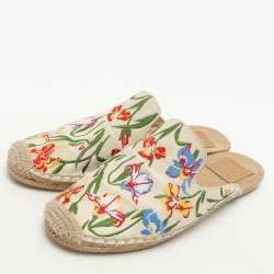 Tory Burch Multicolor Floral Embroidered Canvas Espadrille Mules Size 37.5