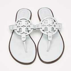 Pre Owned Tory Burch Light Blue Leather Miller Thong Flats Size 39