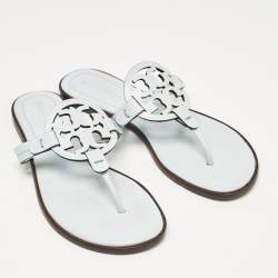 Pre Owned Tory Burch Light Blue Leather Miller Thong Flats Size 39