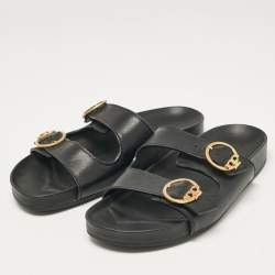 Tory Burch Black Leather Slides Size 38