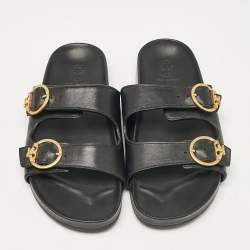 Tory Burch Black Leather Slides Size 38