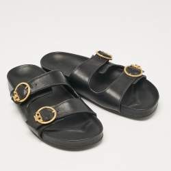 Tory Burch Black Leather Slides Size 38