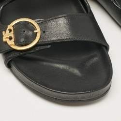 Tory Burch Black Leather Slides Size 38