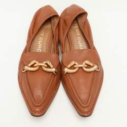 Tory Burch Brown Leather Jessa Loafers 37