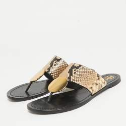 Tory Burch Brown Python Embossed Leather Flat Sandals 39