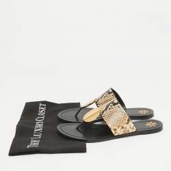 Tory Burch Brown Python Embossed Leather Flat Sandals 39