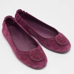 Tory Burch Purple Suede Minnie Travel Ballet Flats Size 39