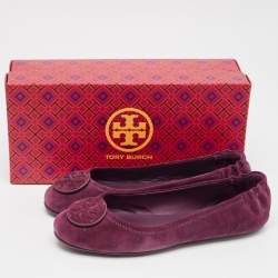 Tory Burch Purple Suede Minnie Travel Ballet Flats Size 39