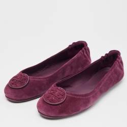 Tory Burch Purple Suede Minnie Travel Ballet Flats Size 39