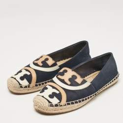 Tory Burch Navy Blue Canvas Poppy Espadrille Flats Size 36