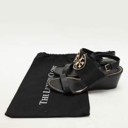 Tory Burch Black Leather Metal Miller Slingback Wedge Sandals Size 39