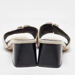 Pre Owned Tory Burch Off White Canvas Ines Slide Sandals Size 40