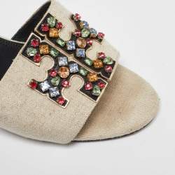 Pre Owned Tory Burch Off White Canvas Ines Slide Sandals Size 40