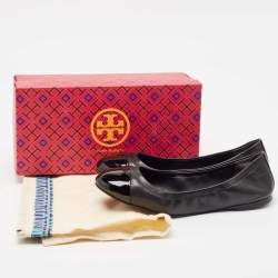 Pre Owned Tory Burch Black Patent and Leather Shelby Ballet Flats Size 38.5