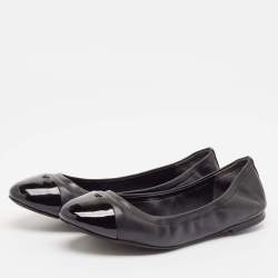 Pre Owned Tory Burch Black Patent and Leather Shelby Ballet Flats Size 38.5