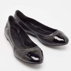 Pre Owned Tory Burch Black Patent and Leather Shelby Ballet Flats Size 38.5