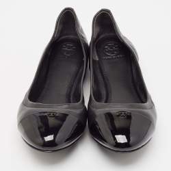 Pre Owned Tory Burch Black Patent and Leather Shelby Ballet Flats Size 38.5