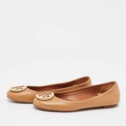 Pre Owned Tory Burch Brown Leather Reva Ballet Flats Size 38