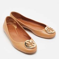 Pre Owned Tory Burch Brown Leather Reva Ballet Flats Size 38