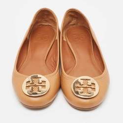 Pre Owned Tory Burch Brown Leather Reva Ballet Flats Size 38