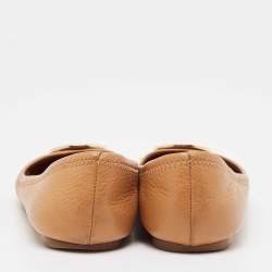 Pre Owned Tory Burch Brown Leather Reva Ballet Flats Size 38