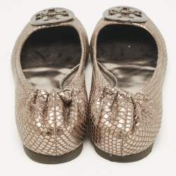 Tory Burch Metallic Snakeskin Embossed Leather Minnie Ballet Flats Size 39.5