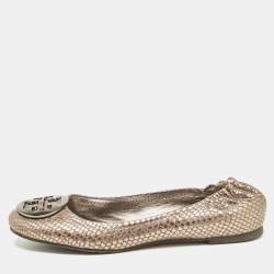 Tory Burch Metallic Snakeskin Embossed Leather Minnie Ballet Flats Size 39.5