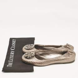 Tory Burch Metallic Snakeskin Embossed Leather Minnie Ballet Flats Size 39.5