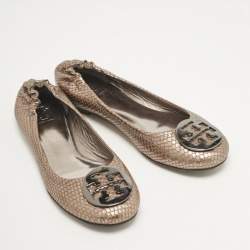 Tory Burch Metallic Snakeskin Embossed Leather Minnie Ballet Flats Size 39.5